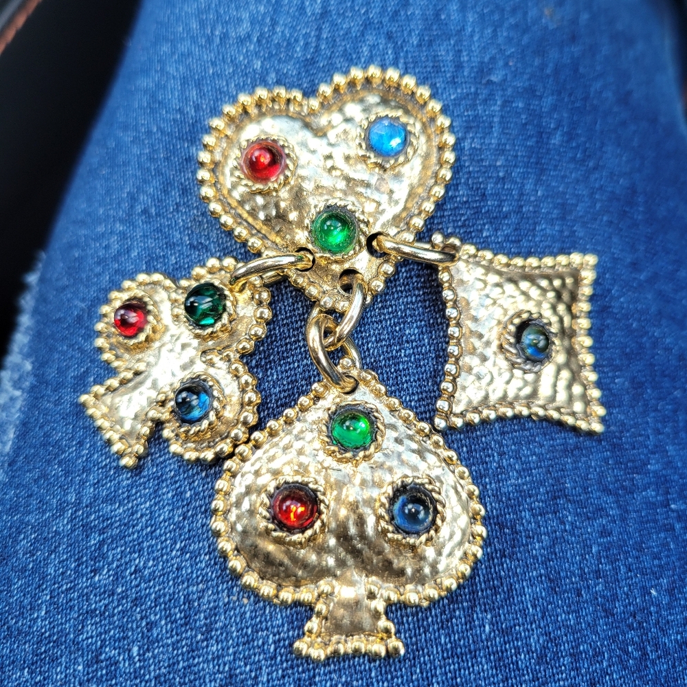 Vintage French 1980s Edouard Rambaud Gripoix Heart, Ace, Spades Brooch